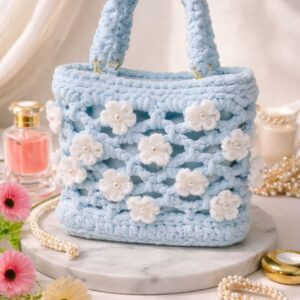 Haqiba Baby Blue Blossom Crochet Bag