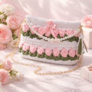 Haqiba Flora Pearl Charm Crochet bag
