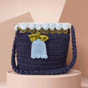 Haqiba Flower & Bell Top Crochet Bag | (Blue White)