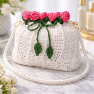 Haqiba Rosé Bloom Crochet Bag